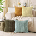 Set of 4 Yellow Olive Aqua Decorative Throw Pillow Covers 16x16 Inch Corduroy by Cozoomy
