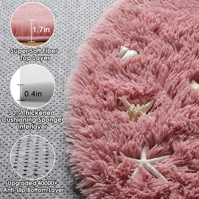 ONASAR Blush Round Area Rugs 5ft, Soft Bedroom Circle Rug Mats - Image 2