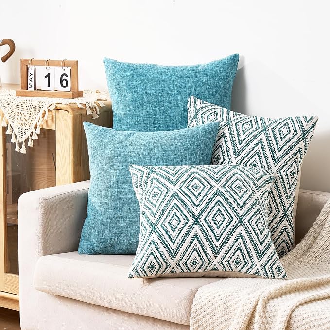 HPUK Decorative Throw Pillow Covers Set of 4 Geometric Design Linen Cushion - Image 5