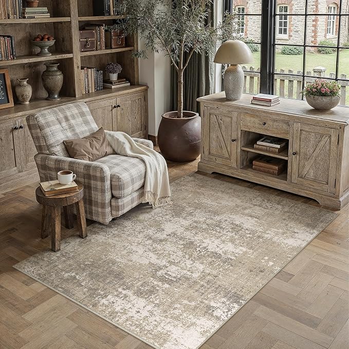 PureCozy Beige Area Rug 3x5 Machine Washable Modern Abstract Office Carpet - Image 2