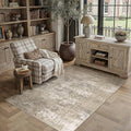 Beige Area Rug 4x6 Machine Washable Modern Abstract Office Carpet Neutral Non by PureCozy