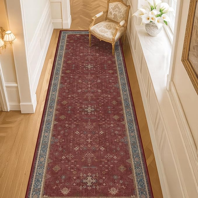 Red 2x8 Long Hallway Runner Rug by HazoHaus