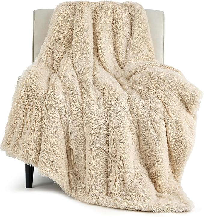 Bedsure GentleSoft Fluffy Beige Throw Blanket by BEDSURE