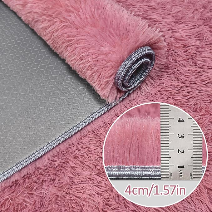 Blush Pink Runner Rug for Bedroom Pink 2x5ft Fluffy Area Rug Bedside Runner Rug - Image 5