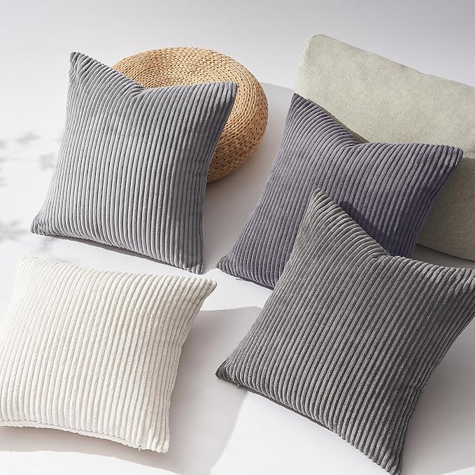 Topfinel Corduroy Throw Pillow Covers Pack of 2 Gray 16"x16" No Insert - Image 2