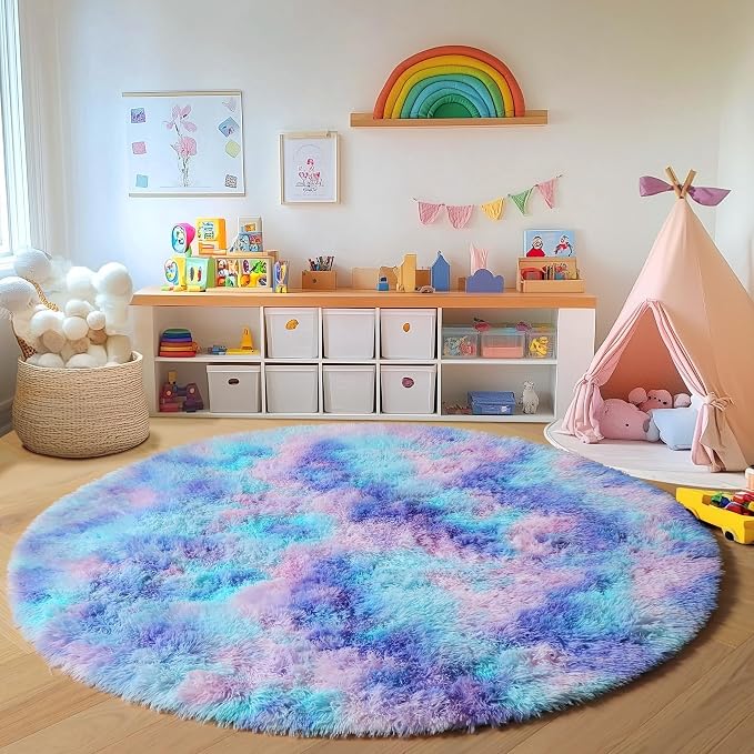 ONASAR Rainbow Round Area Rugs 5ft, Soft Bedroom Circle Rug Mats - Image 3