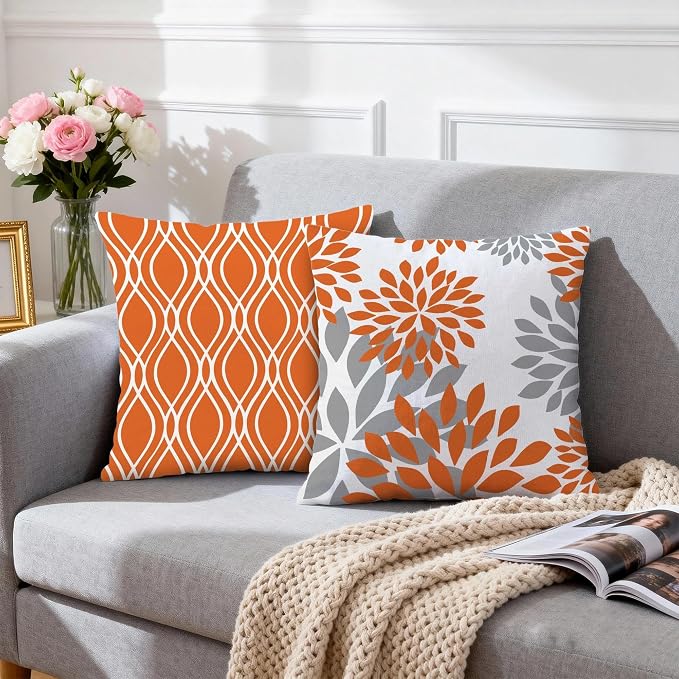 Hexagram Geometric Orange Pillow Covers 20x20 Set of 4, Decorative Outdoor Boho - Image 3