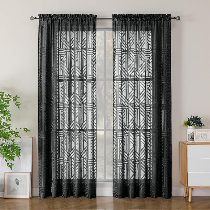 Simplebrand Semi Sheer Black Curtains 84 Inches Long 2 Panels, Light Filtering by Simplebrand