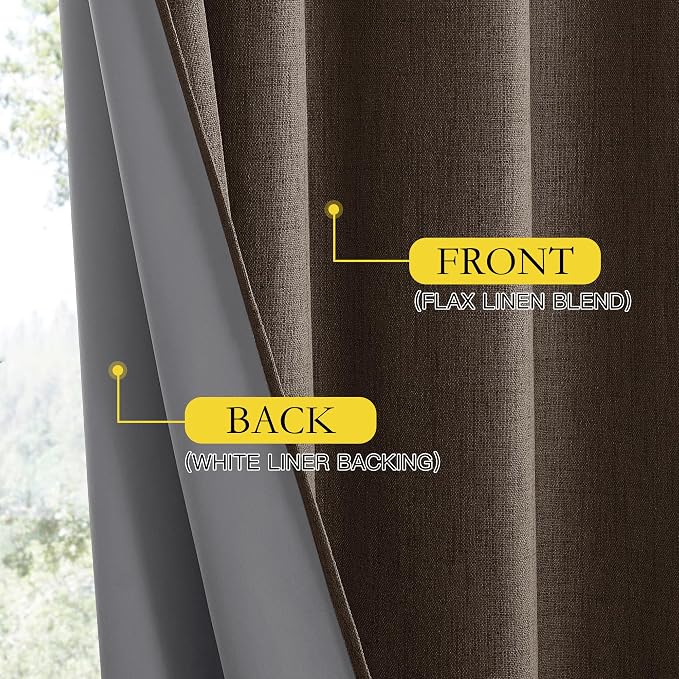 NICETOWN Coffee Vintage Linen 100% Blackout Curtains - Image 6