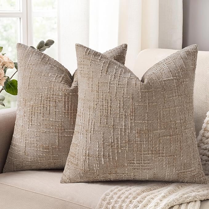 decorUhome Oatmeal Chenille Euro Sham Throw Pillow Covers 22x22 Set of 2 by decorUhome