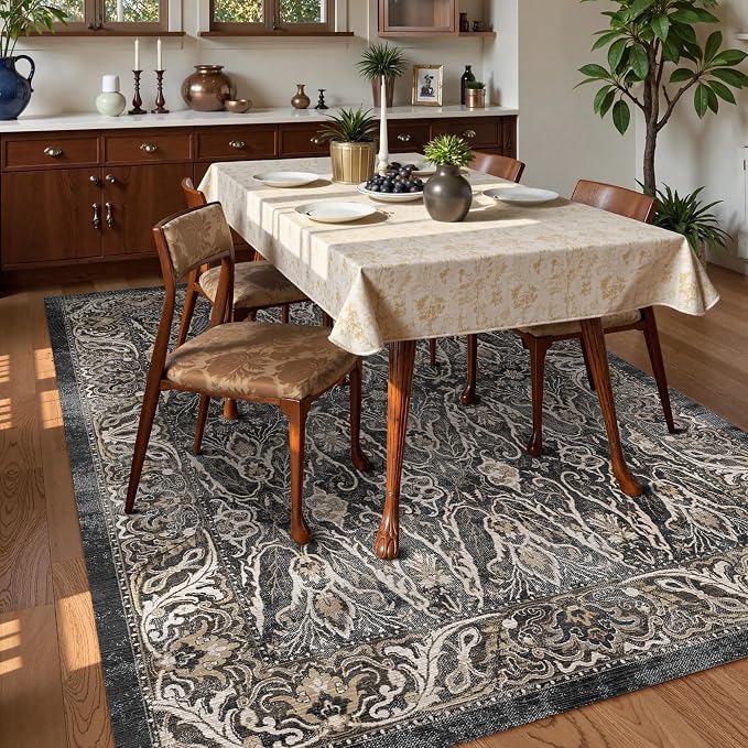Washable Area Rug 6' x 9' Vintage Traditional Persian Mat - Image 3