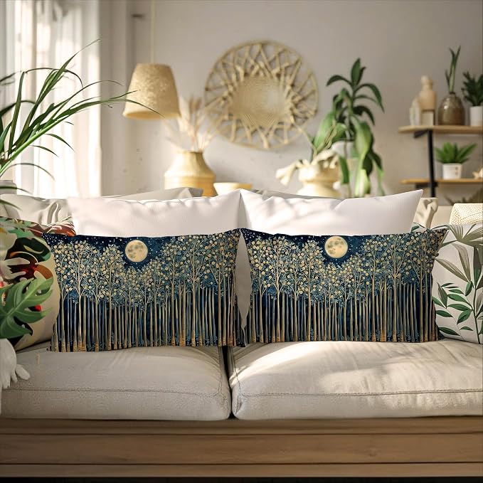 Rustic William Morris Inspired Night Forest Green Moon Decor Pillow Covers - Image 4