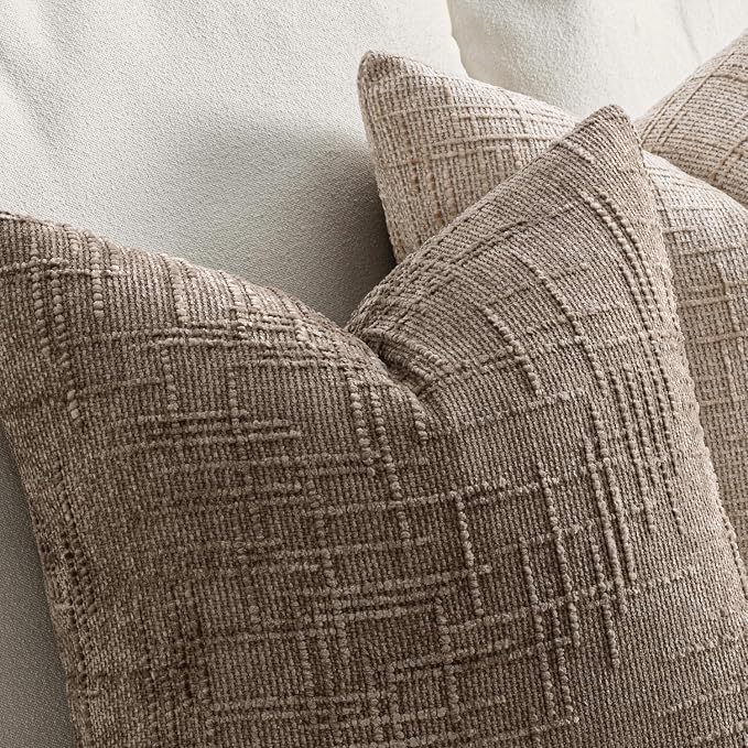 MIULEE Chenille Textured Throw Pillow Covers Taupe Grey 18x18 Set of 2 | Slubby - Image 3
