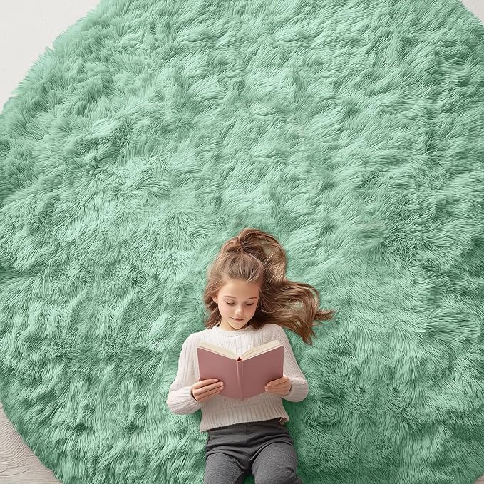 OLANLY Mint Green Round Rugs for Bedroom by OLANLY