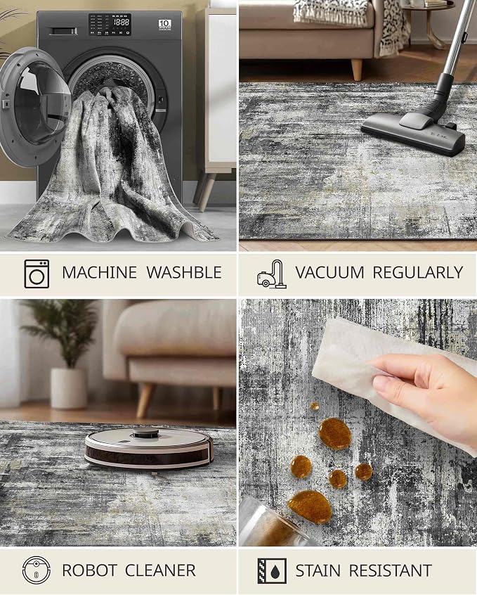 Latte&Fog 5x7 Area Rugs for Living Room Bedroom, Boho Non Slip Low Pile Carpet - Image 6