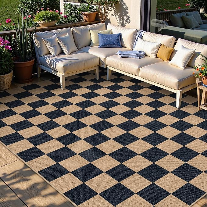 Lahome Colette Checkered Easy Jute Carpet, Washable Area Rug 6x9 Neutral - Image 2