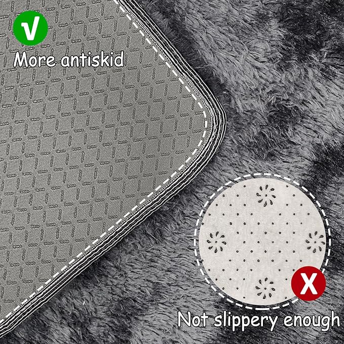 Tie-Dyed Runner Rug for Bedroom Black Grey 2x10ft Fluffy Area Rug Bedside - Image 4