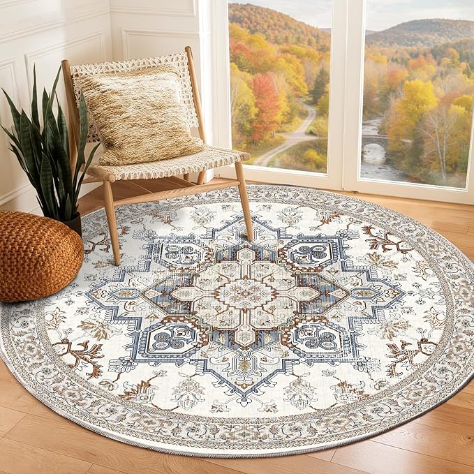 OPPODREAM Soft Round Rug 5ft, Neutral Washable Circle Rug 5ft by OPPODREAM