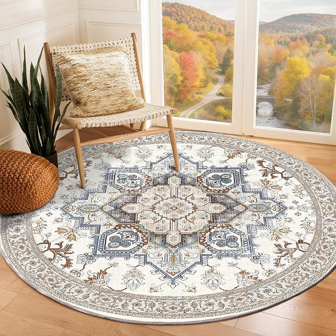 OPPODREAM Soft Round Rug 6ft, Neutral Washable Circle Rug 6ft by OPPODREAM