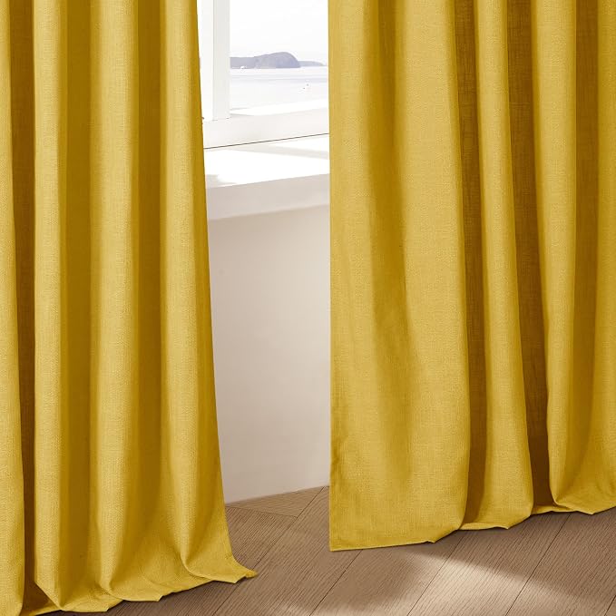 Pinch Pleated Mustard Yellow Linen Curtains 84 Inches Long 2 Panels Set | - Image 8
