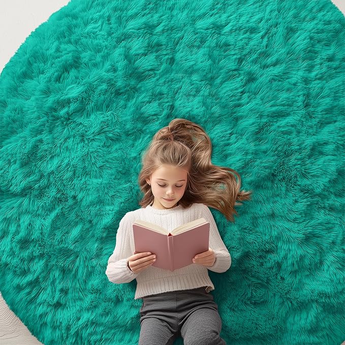 OLANLY Teal Green Round Rugs for Bedroom by OLANLY