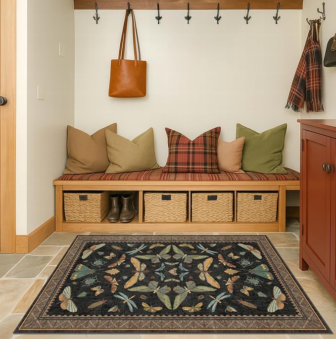 Hazo Haus Black Front Door Mat Indoor Entrance Non Slip Washable by HazoHaus