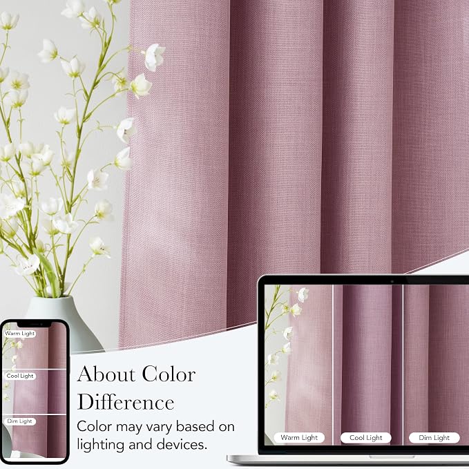 NICETOWN Faux Linen Pink Blackout Curtains 84 inches Long - Image 5