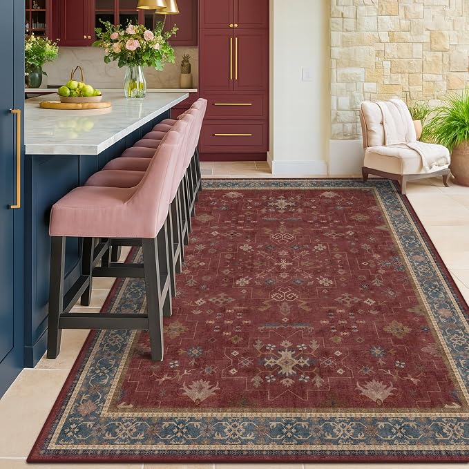 5x8 Boho Dark Red Rug for Living Room - Image 8