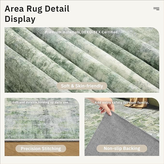 Area Rug 10x12 Vintage Washable Living Room Large Carpet Non Slip Bedroom - Image 6