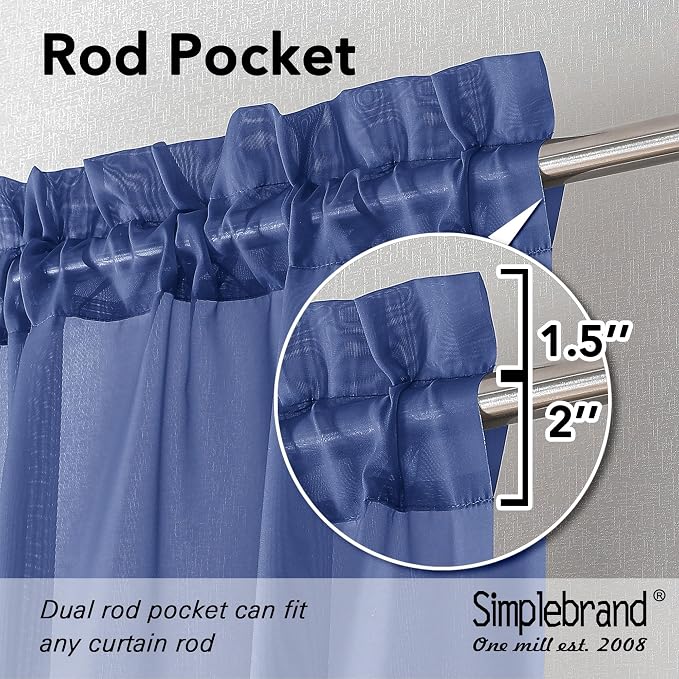 Simplebrand Royal Blue Sheer Curtains 63 Inch Length 2 Panels, Rod Pocket Solid - Image 5