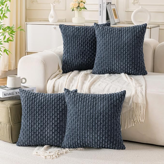 Set of 4 Grey Blue Decorative Throw Pillow Covers 20x20 Inch Corduroy Pillow by Cozoomy