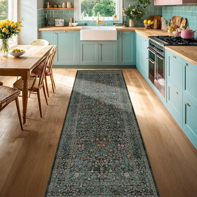 Dark Green 2 x 8 Runners for Hallways, 8ft Long Floor Runner for Kitchen - Image 3