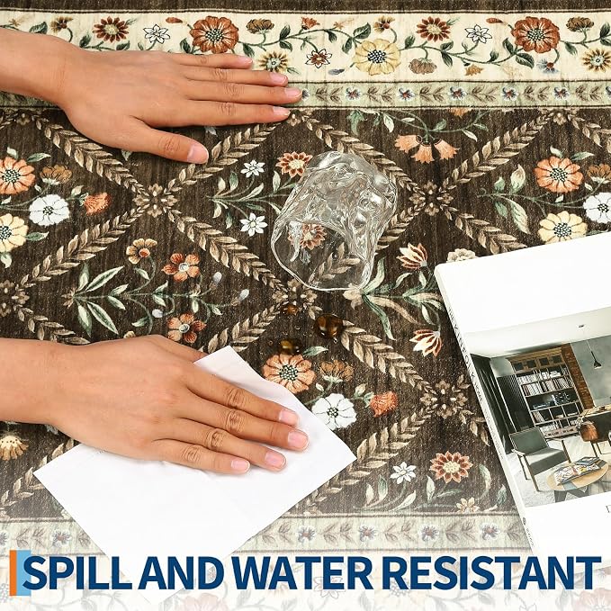 6x9 Machine Washable Area Rugs for Living Room Floral Stain Resistant Soft - Image 6