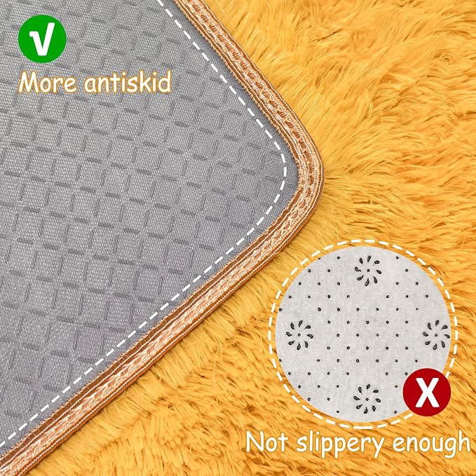 2x6 Bedside Area Rugs for Bedroom Soft Fluffy Shag Beige Yellow Carpet for - Image 4