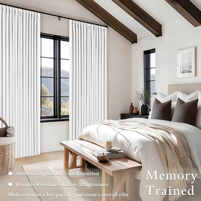 Snow White Pleated Linen 100% Blackout Curtains 96 Inches Long | Pinch Pleat - Image 4