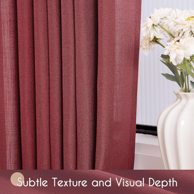 Burgundy Curtains for Living Room Back Tab Modern Farmhouse Semi Sheer Burgundy - Image 3