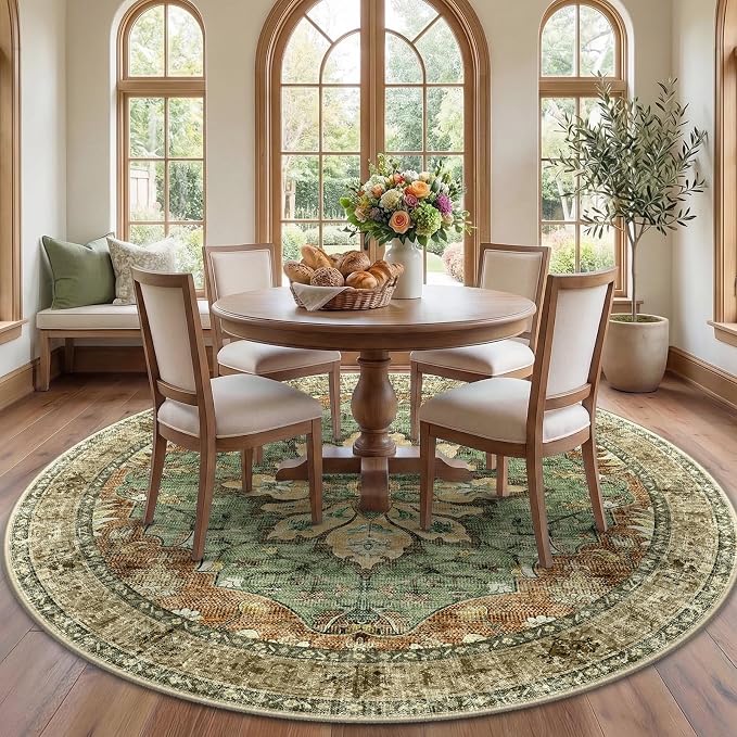 Area Rugs 7ft Washable Non-Slip, Floral Vintage Distress Print Pattern by RELEANY