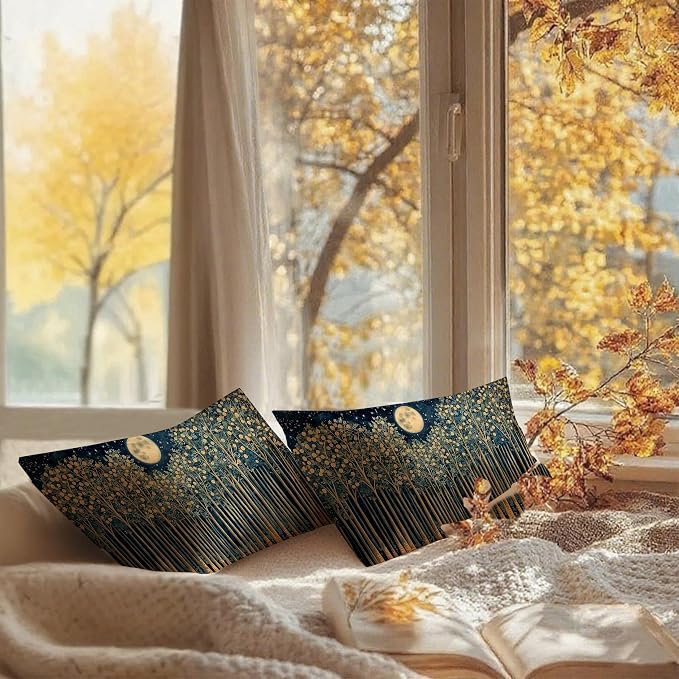 Rustic William Morris Inspired Night Forest Green Moon Decor Pillow Covers - Image 6