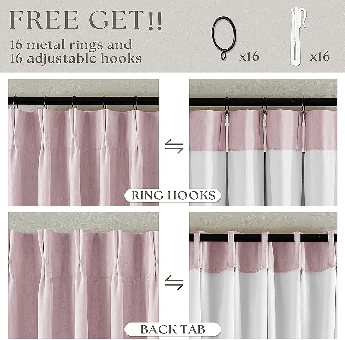 Light Pink Pleat Linen Blackout 102 Inch Curtains - Image 6
