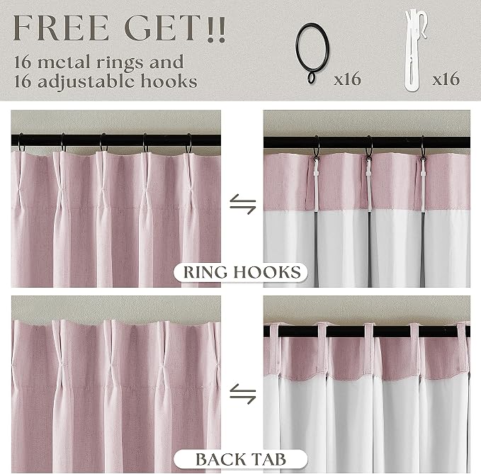 Light Pink Pinch Pleated Linen Blackout Curtains 90 Inches Long - Image 6