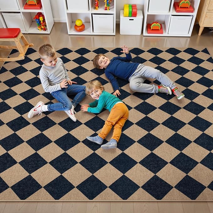 Lahome Colette Checkered Easy Jute Area Rug 8x10, Large Living Room Patio Rug - Image 2