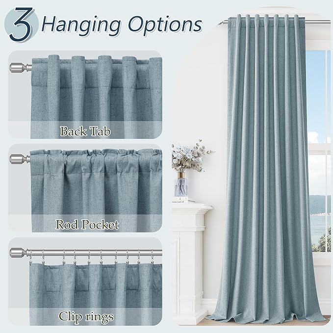 Guken Blue 100% Blackout Linen Curtains 132 Inch Length 2 Panels Set - Image 5