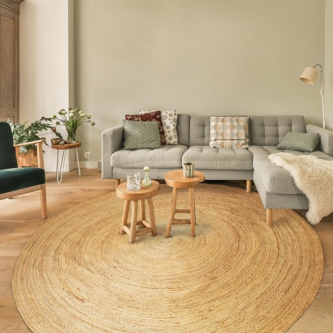 Hausattire Jute Braided Hand Woven Rug, 8 Feet Round – Natural, Boho Large Area - Image 4