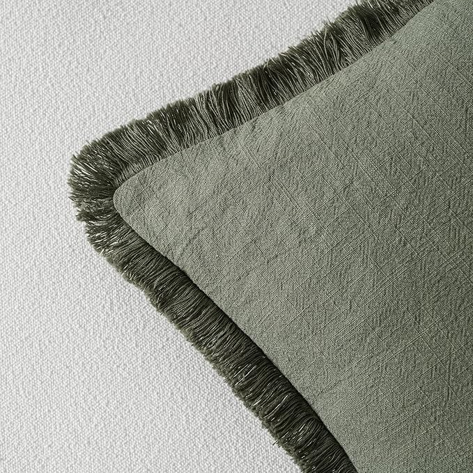 MIULEE Decorative Throw Pillow Covers Neutral Linen Fringe Throw Pillows Set of - Image 3