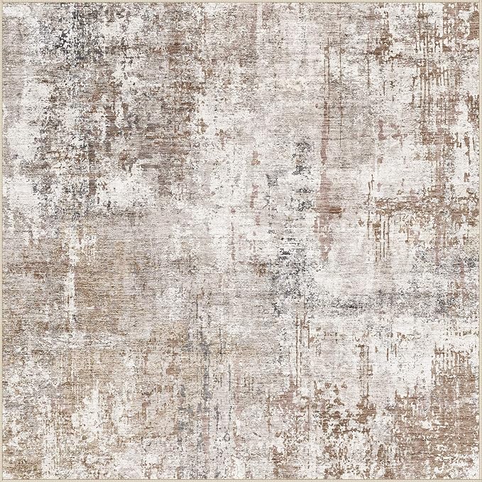 UERMEI Square Area Rugs : Washable 8x8 Neutral Modern Abstract Carpet - Image 9