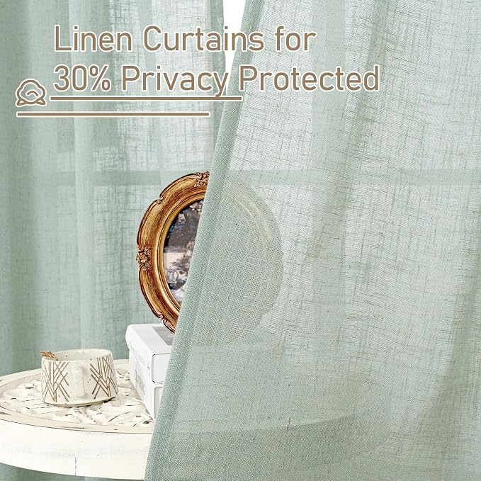 LAMIT 63 Inch Semi Sheer Linen Curtains, Light Filtering Panels Back Tab and - Image 5