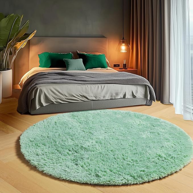 ONASAR Sage Green Round Area Rugs 5ft, Fluffy Soft Bedroom Circle Rug - Image 7