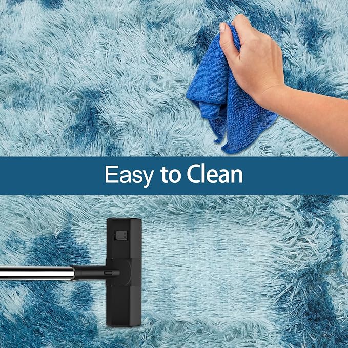 Super Soft Fluffy Living Room Area Rug 2x6 ft Tie-Dyed Light Blue Shaggy Furry - Image 7