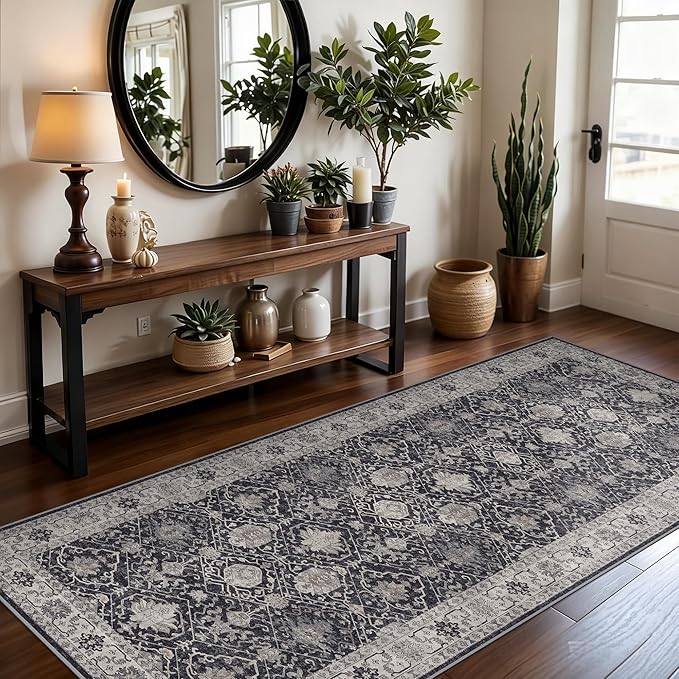 Washable 3x7 Entryway Runner Rug: Farmhouse Wide Kitchen Rug Soft Water by HYHAOYUNLAI
