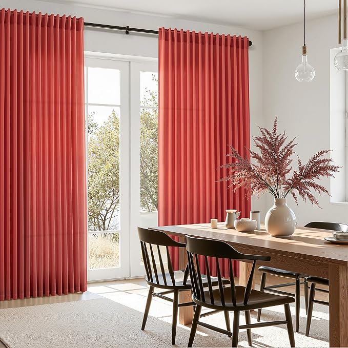 Nanspring Christmas Red Linen Curtains 84 Inch Length 2 Panels Set - Image 7